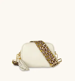 The Tassel Stone Leather Crossbody Bag With Lemon Cheetah Strap