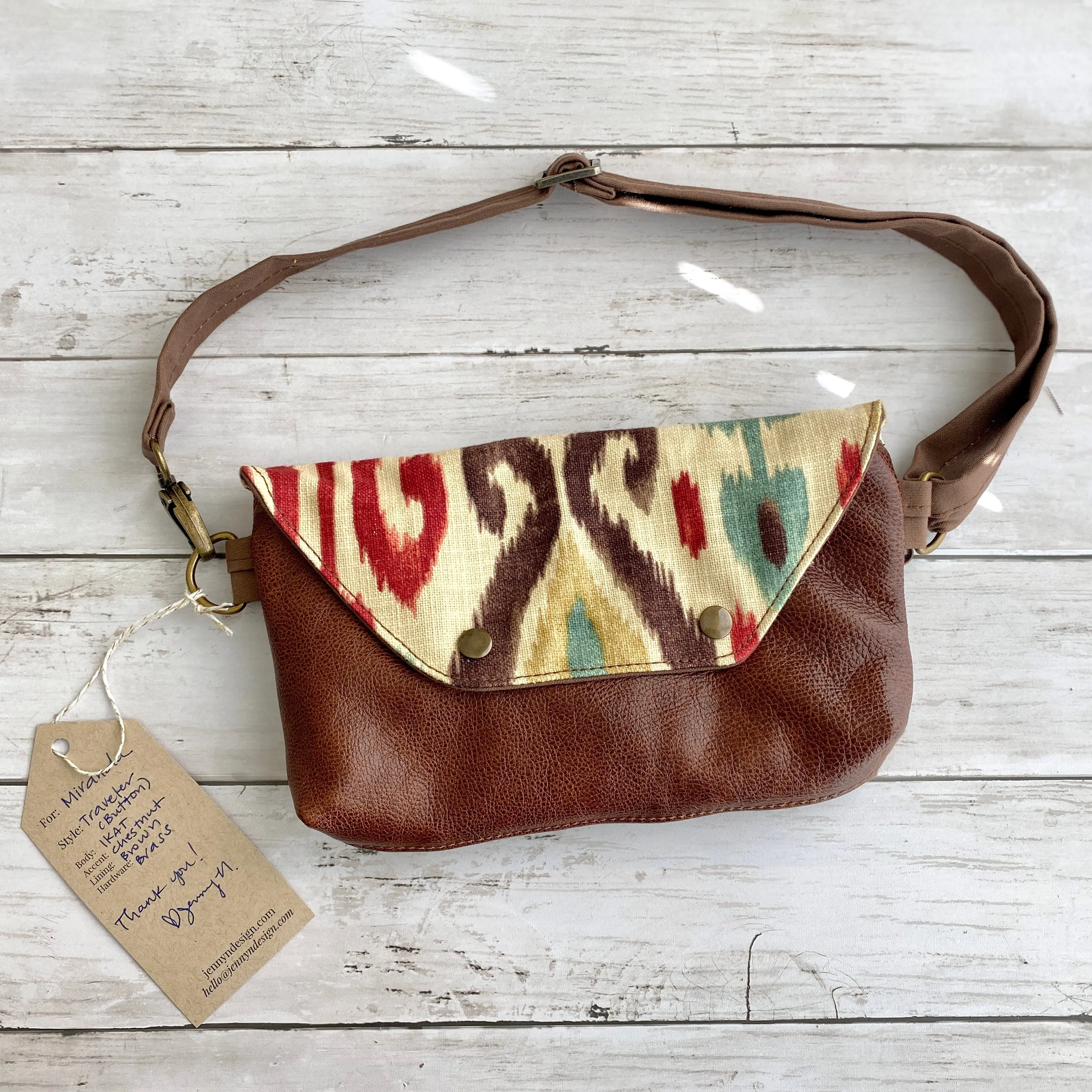 Traveler (Button) in IKAT, Chestnut, Brown
