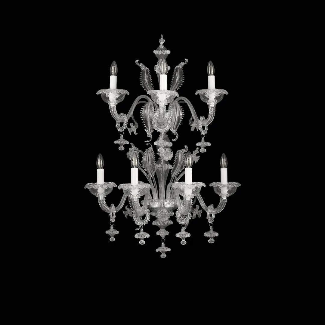 Two Tier 4 3 Light Rezzonico Sconce in Clear Murano Glass