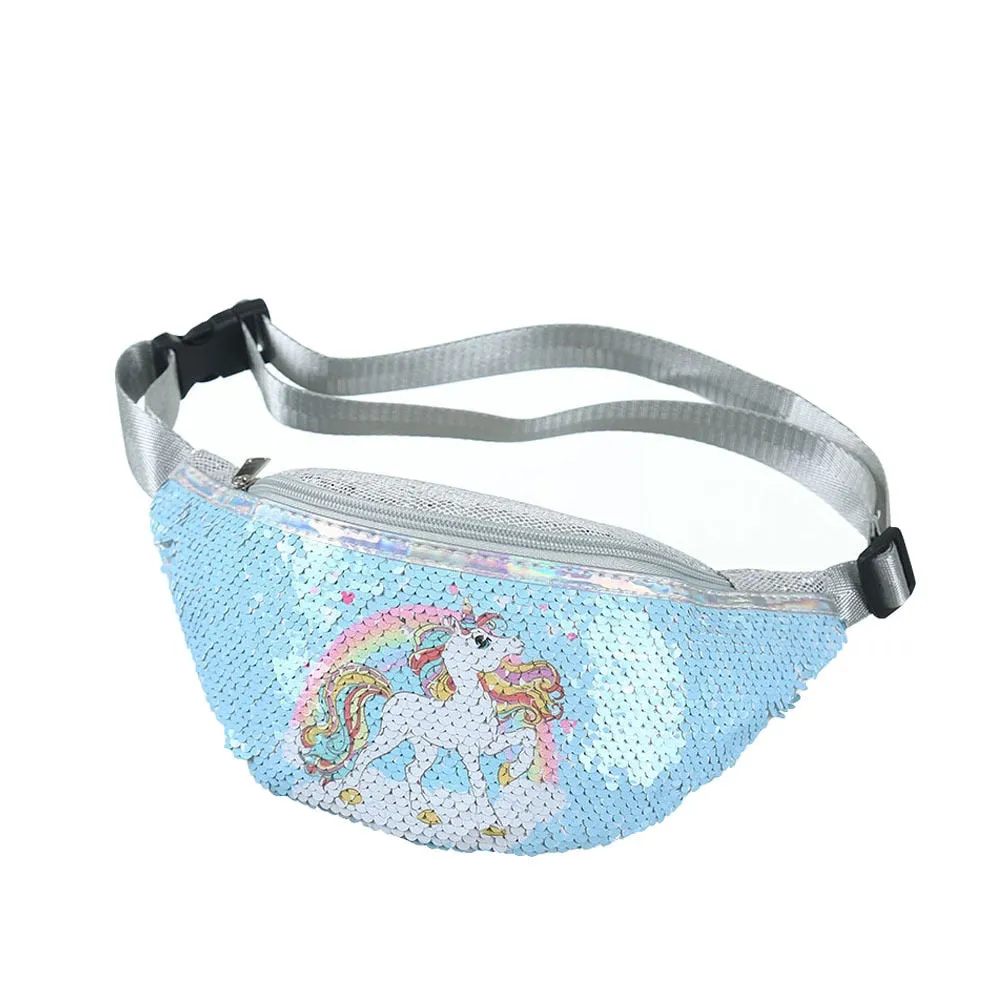 Unicorn Sequins Girls Belt Waist Pack Fanny Girls Belt Mermaid Sport Bag Cartoon For Girl