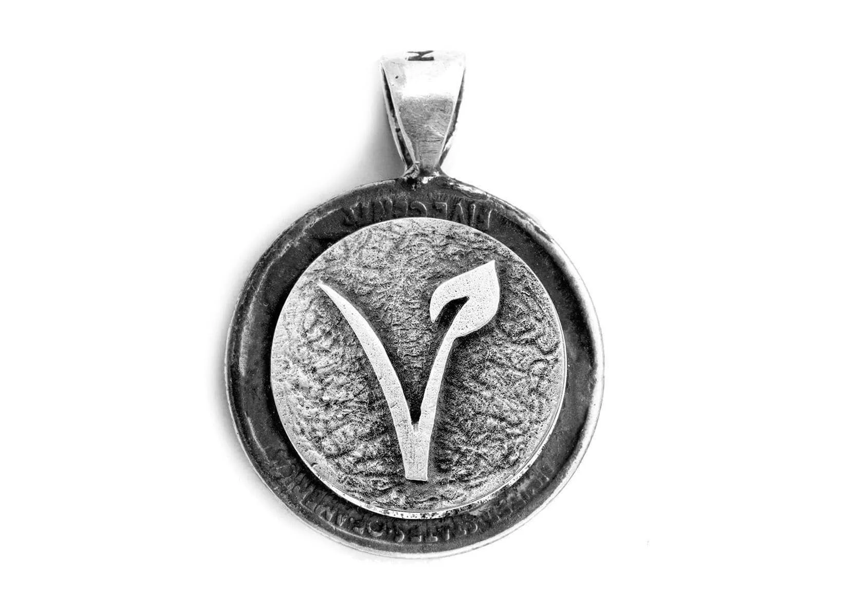 Vegan Symbol Medallion with Buffalo Nickel Coin of USA Coin Pendant Necklace