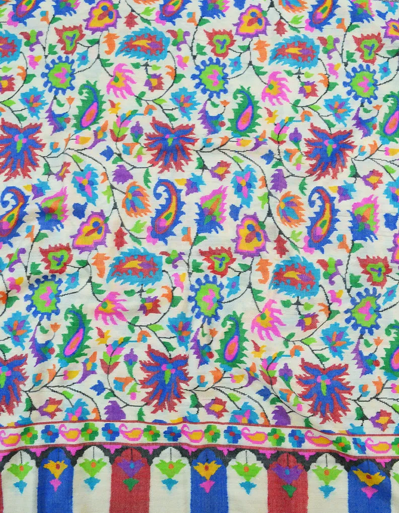 White Red and Blue Kani Pashmina Shawl 7383