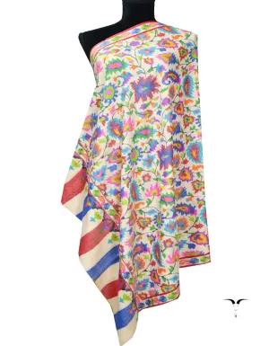 White Red and Blue Kani Pashmina Shawl 7383