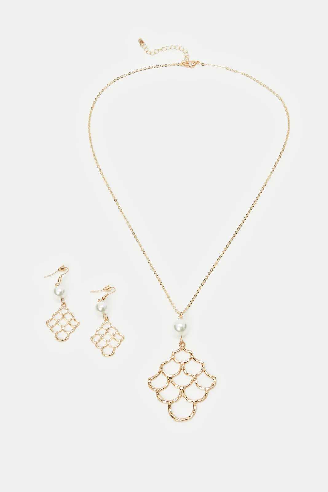 Women Gold Embellished Necklace And Earrings Set (2 Piece)