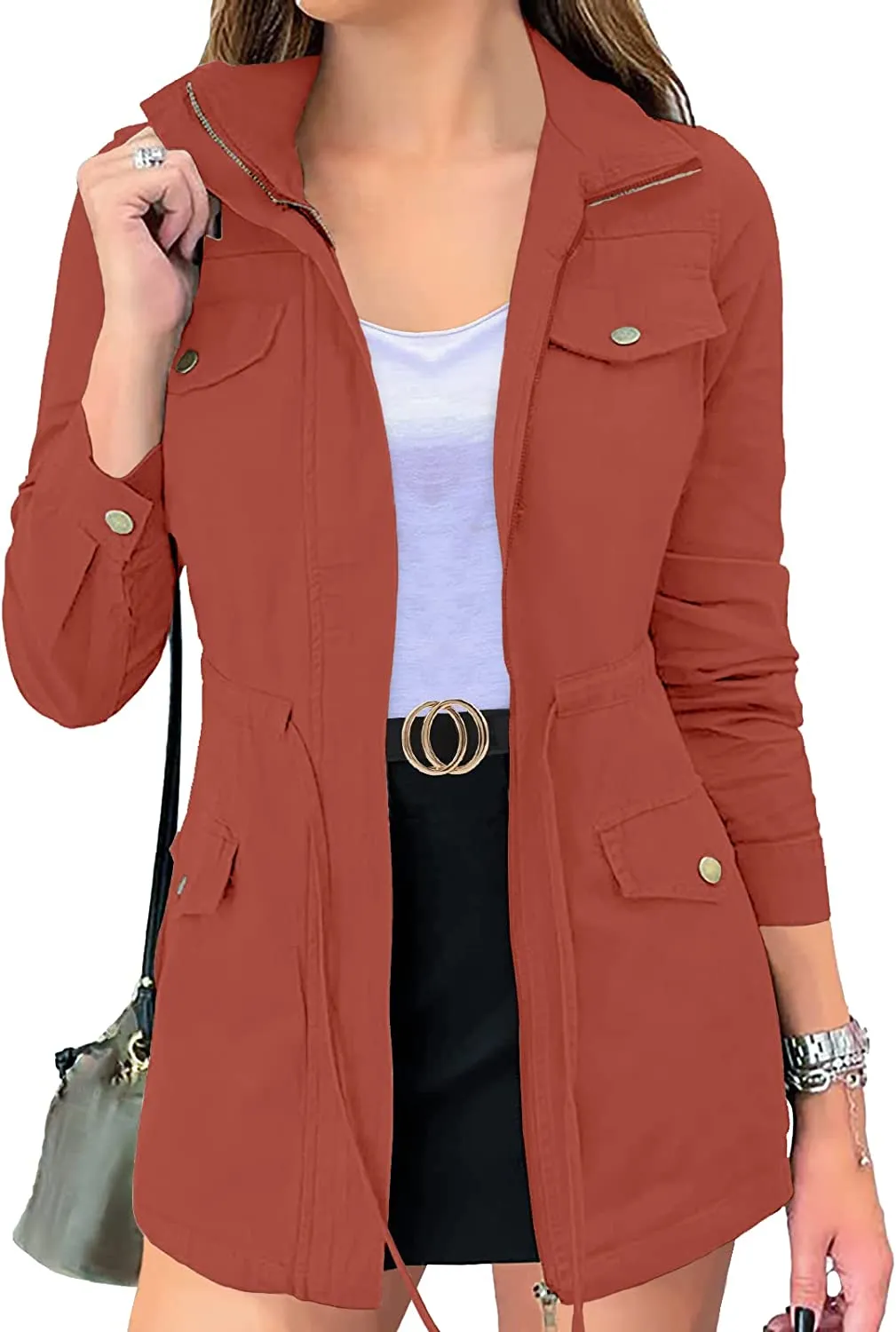 Women's Long Sleeve Military Jacket Zip Up