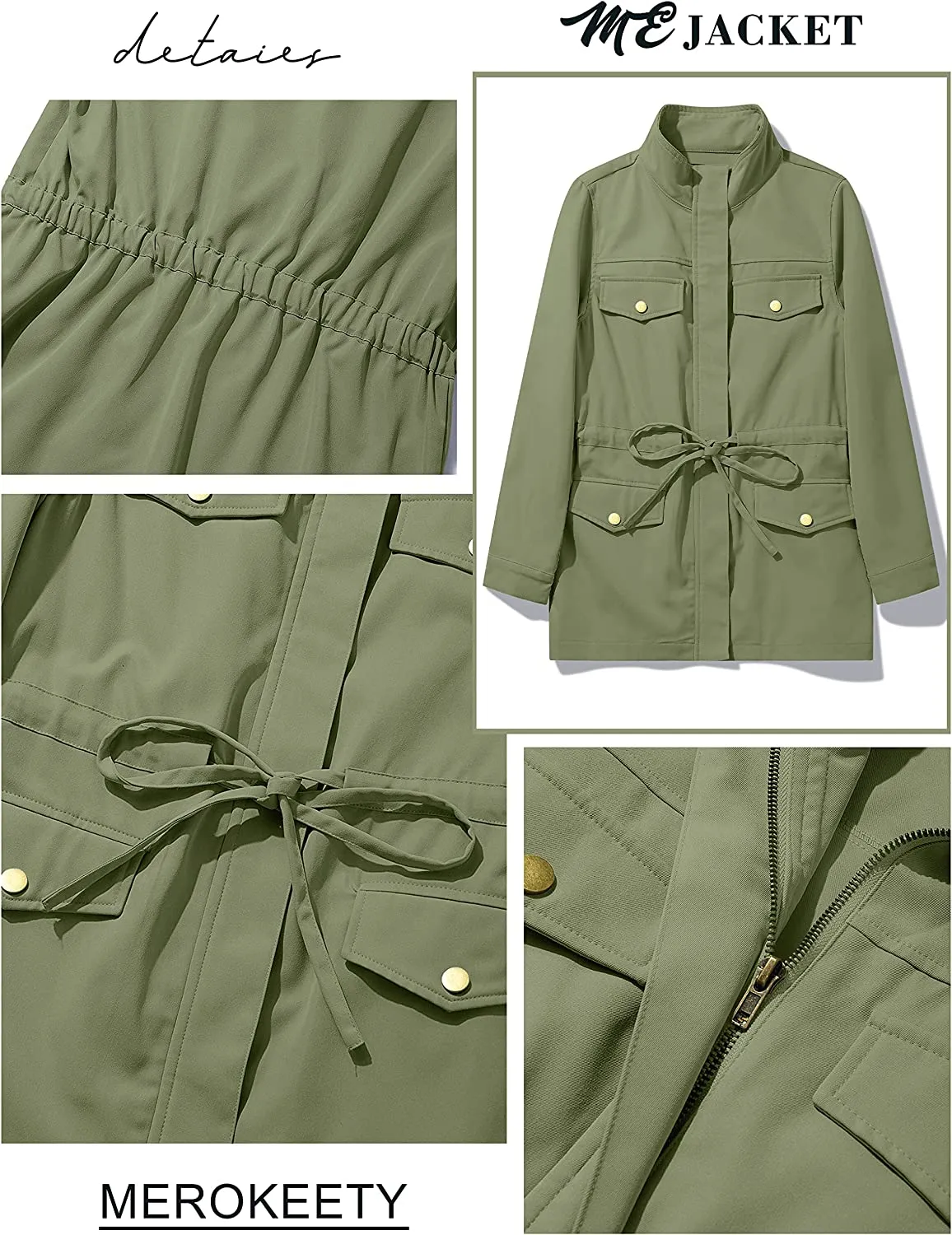 Women's Long Sleeve Military Jacket Zip Up