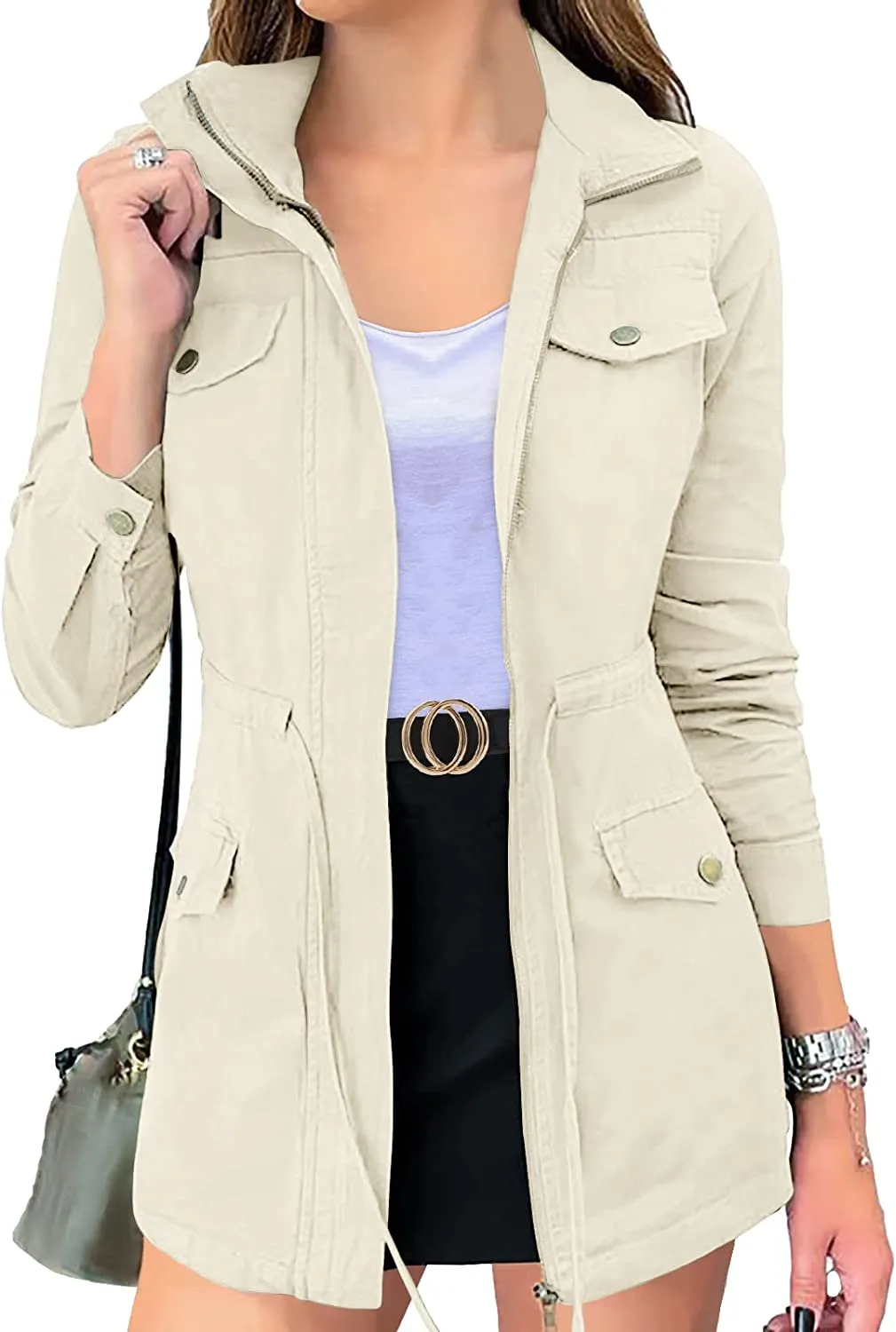 Women's Long Sleeve Military Jacket Zip Up