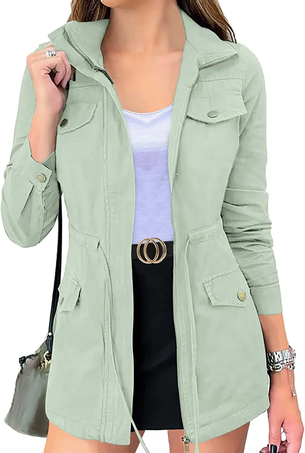Women's Long Sleeve Military Jacket Zip Up