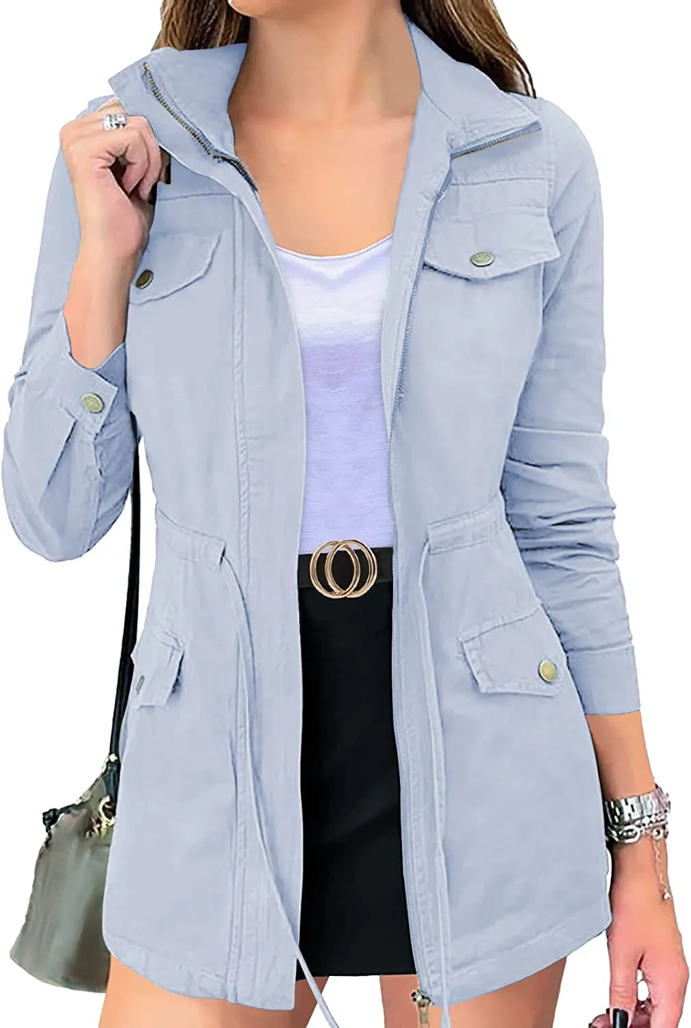 Women's Long Sleeve Military Jacket Zip Up