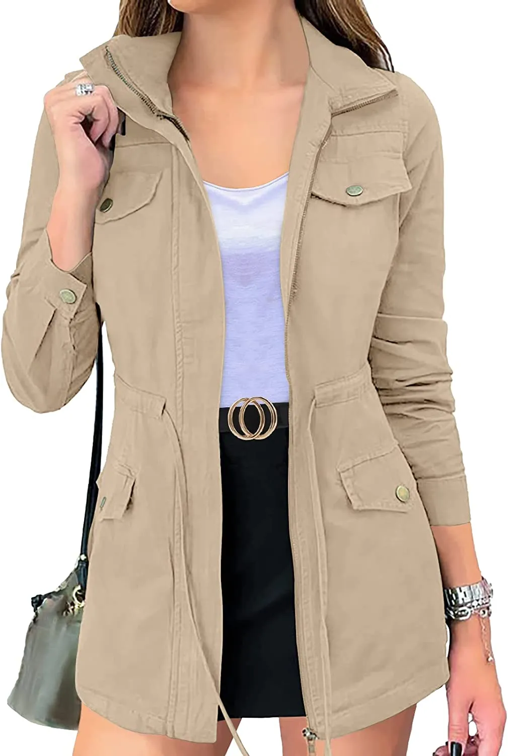 Women's Long Sleeve Military Jacket Zip Up