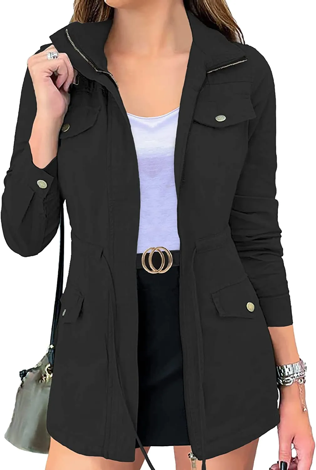 Women's Long Sleeve Military Jacket Zip Up