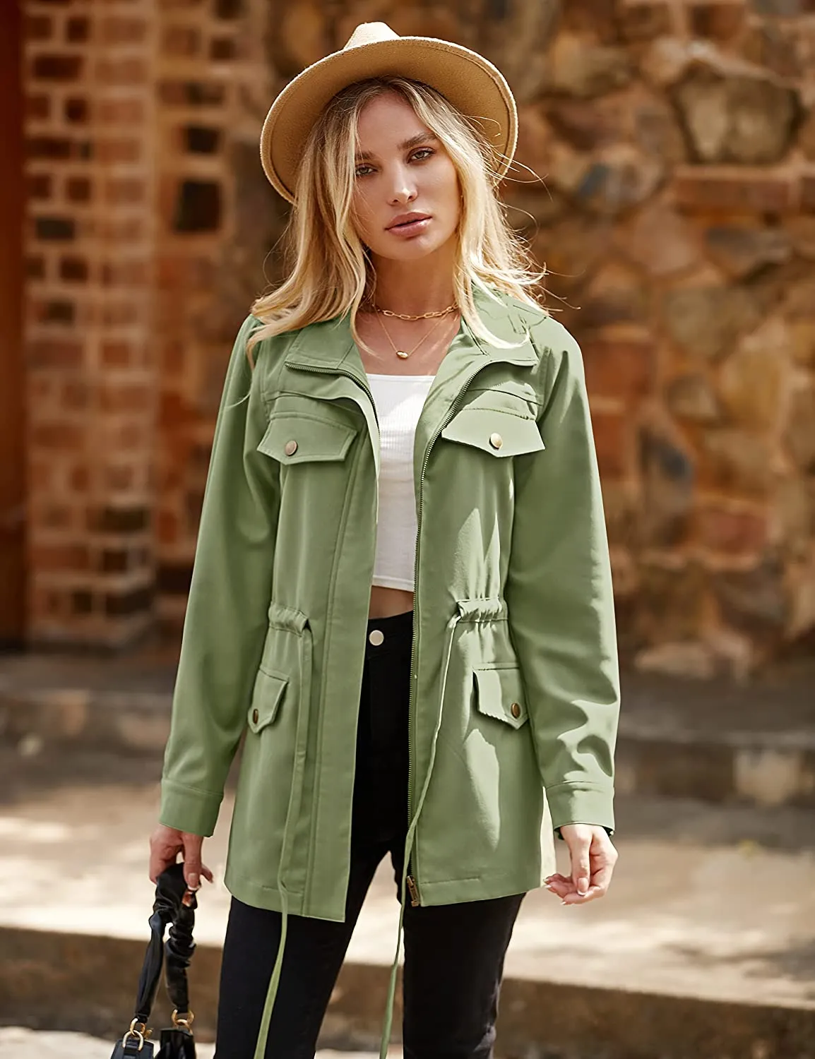 Women's Long Sleeve Military Jacket Zip Up
