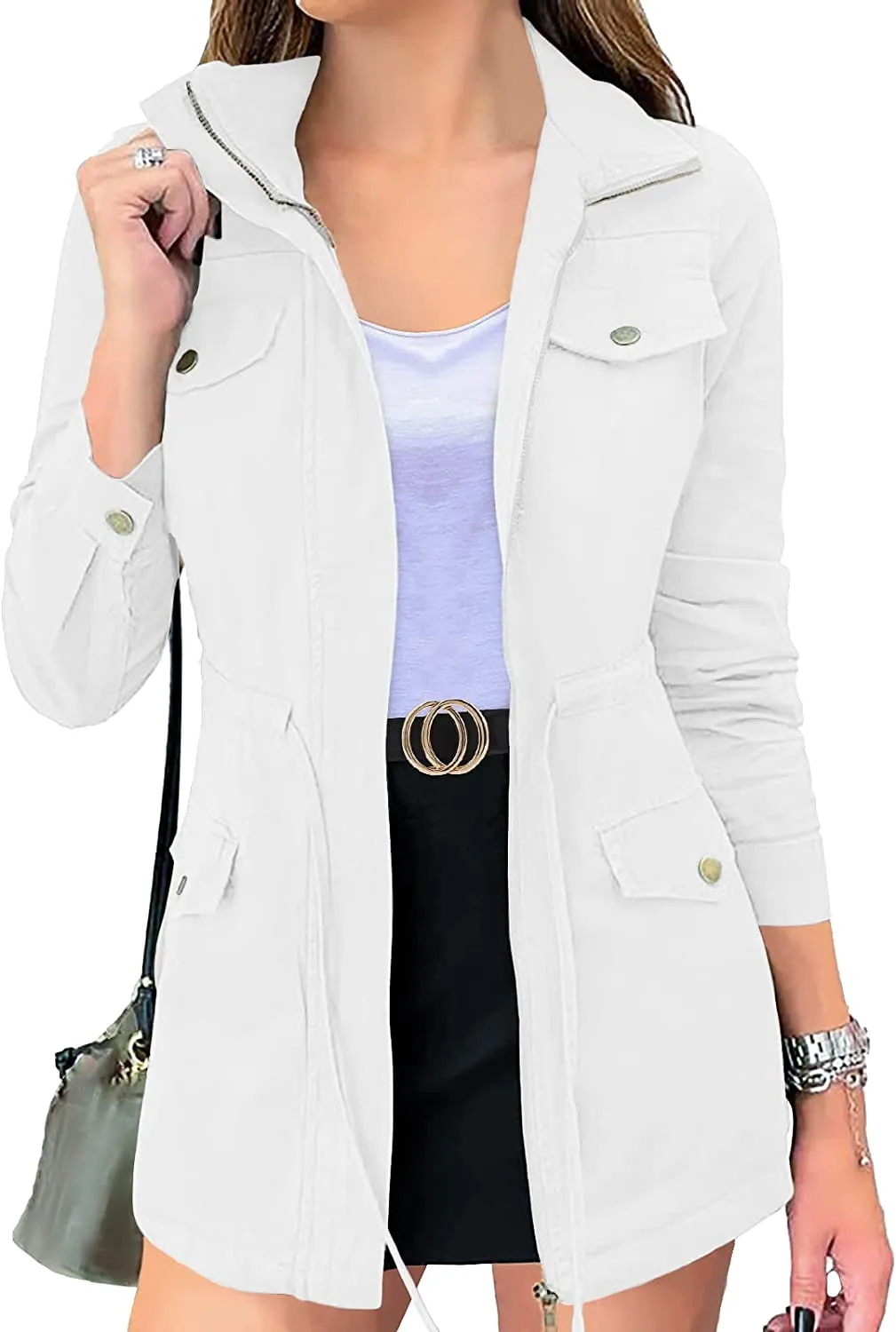 Women's Long Sleeve Military Jacket Zip Up