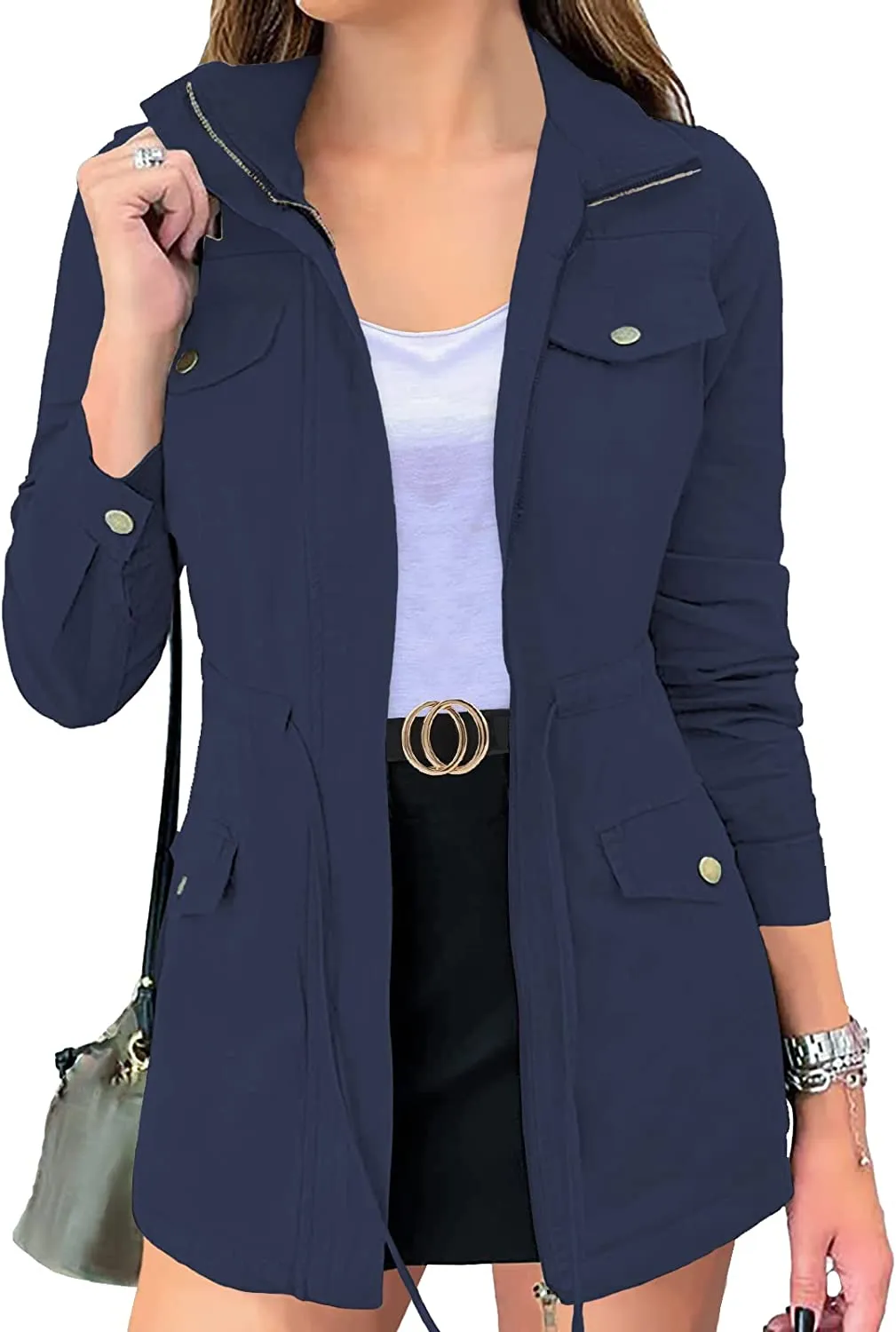 Women's Long Sleeve Military Jacket Zip Up