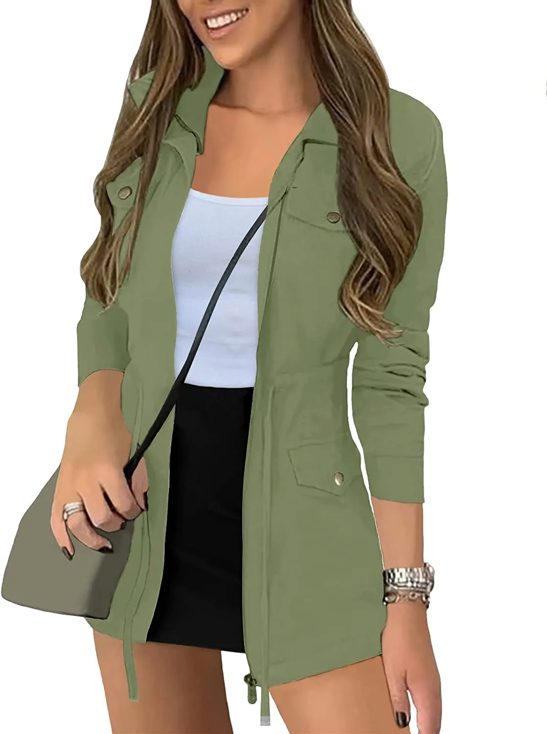 Women's Long Sleeve Military Jacket Zip Up