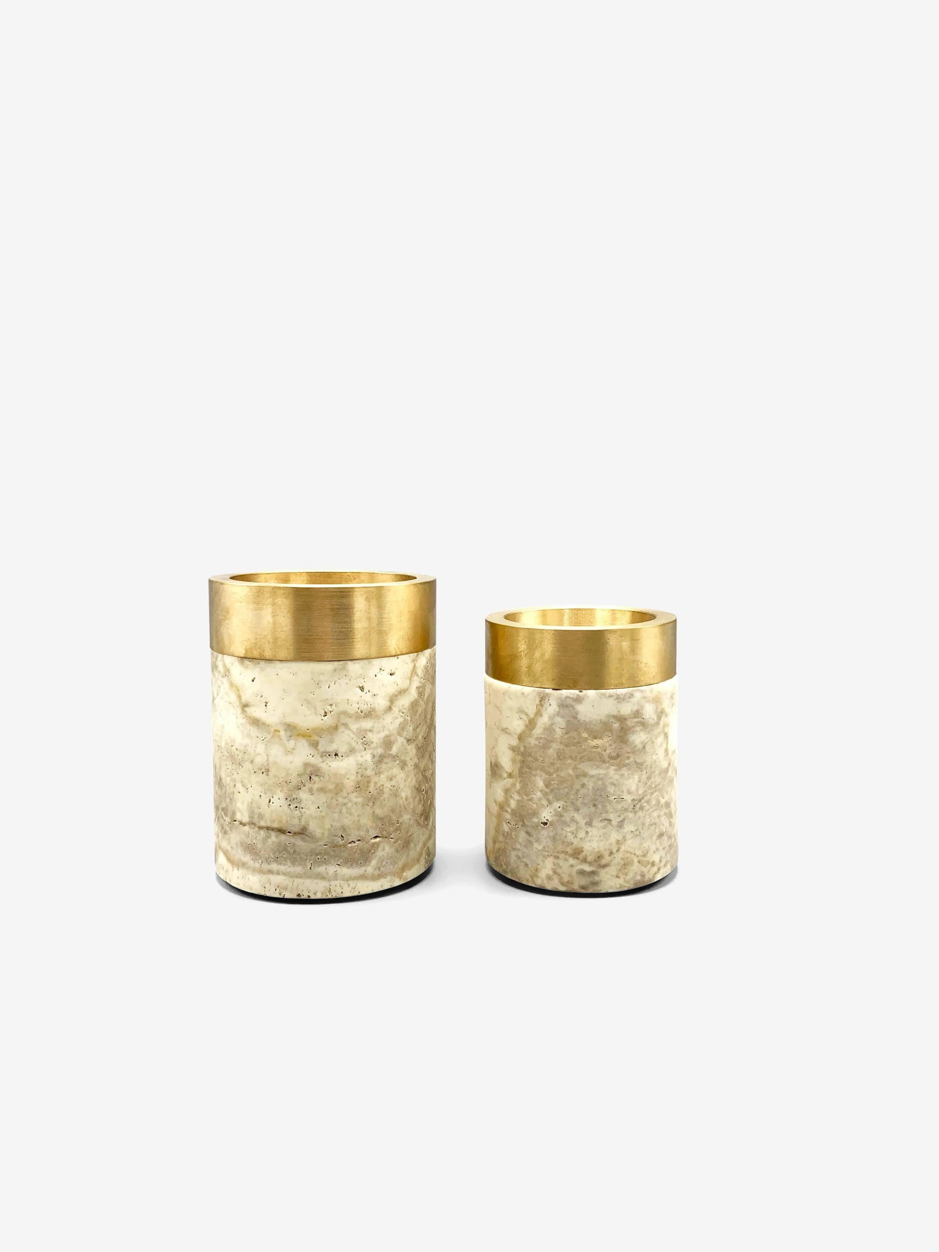 X-Small Coppa Container with Bronze Rim and Travertine by Michael Verheyden